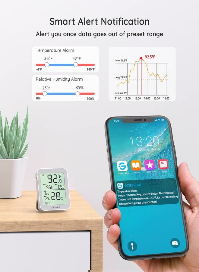 جوفي مقياس رطوبة وحرارة داخلي من جوفي، عبوة من قطعتين، مزود بشاشة LCD كبيرة، تنبيهات مع تسجيلات الحد الأقصى والحد الأدنى، تخزين بيانات لمدة عامين، قابل للتصدير، مناسب للغرف والبيوت الزجاجية، رمادي - Image 4